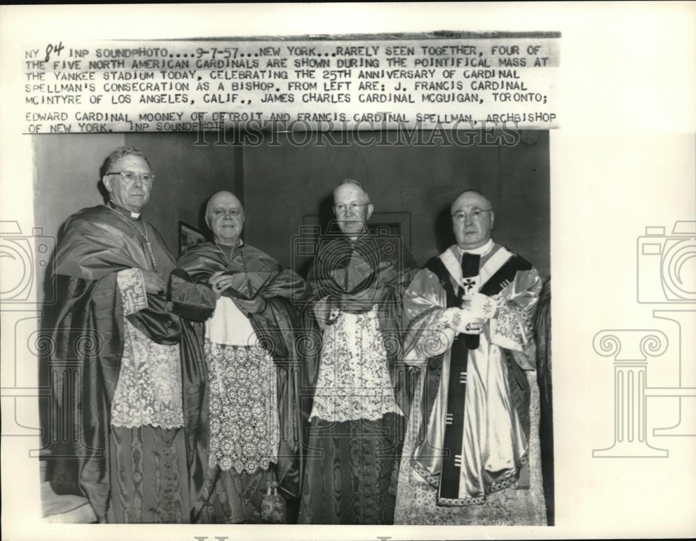 1957 Press Photo NYC, Cardinals J Francis McIntyre,James C McGuigan,E Mooney - Historic Images