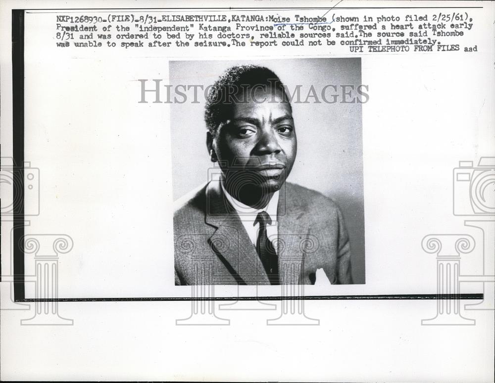 1961 Press Photo Moise Tshombe, President of Independent Katanga Province Congo - Historic Images