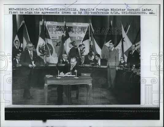 1959 Press Photo Brazil Foreign Minister Horacio Lafer In Santiago Chile - Historic Images