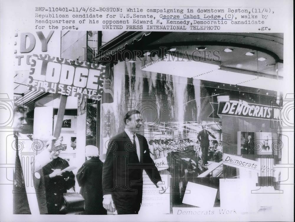 1962 Press Photo Senator George Cabot Lodge &amp; Opponent Edward Kennedy In Boston - Historic Images