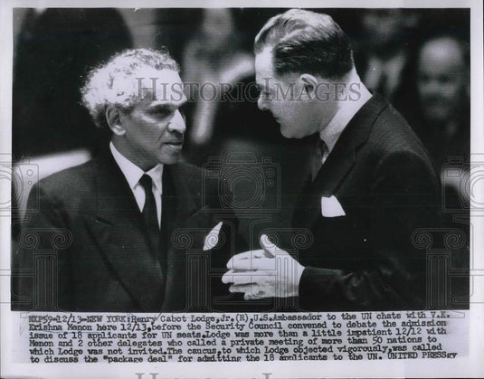 1955 Press Photo Ambassador Henry Cabot Lodge & V.K. Krishna Menon In New York - Historic Images