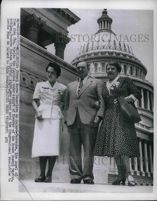 1951 Press Photo Speaker of House Joseph Martin & French Nurse at Capitol - Historic Images