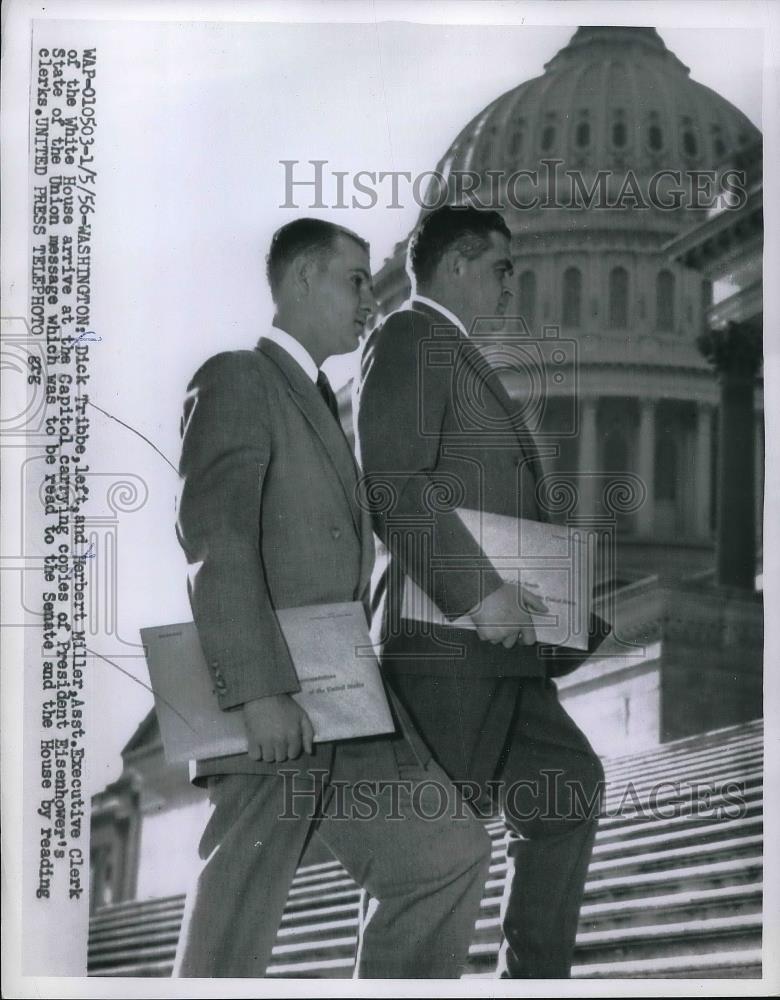 1956 Press Photo Dick Tribbe &amp; Herbert Miller Asst Exe Clerk White House in DC - Historic Images