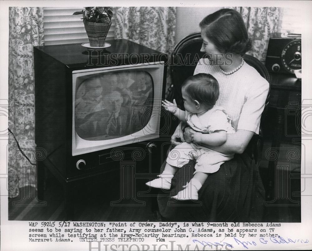 1954 Press Photo Rebecca Adams Sees Daddy on TV Army Counselor John Adams - Historic Images