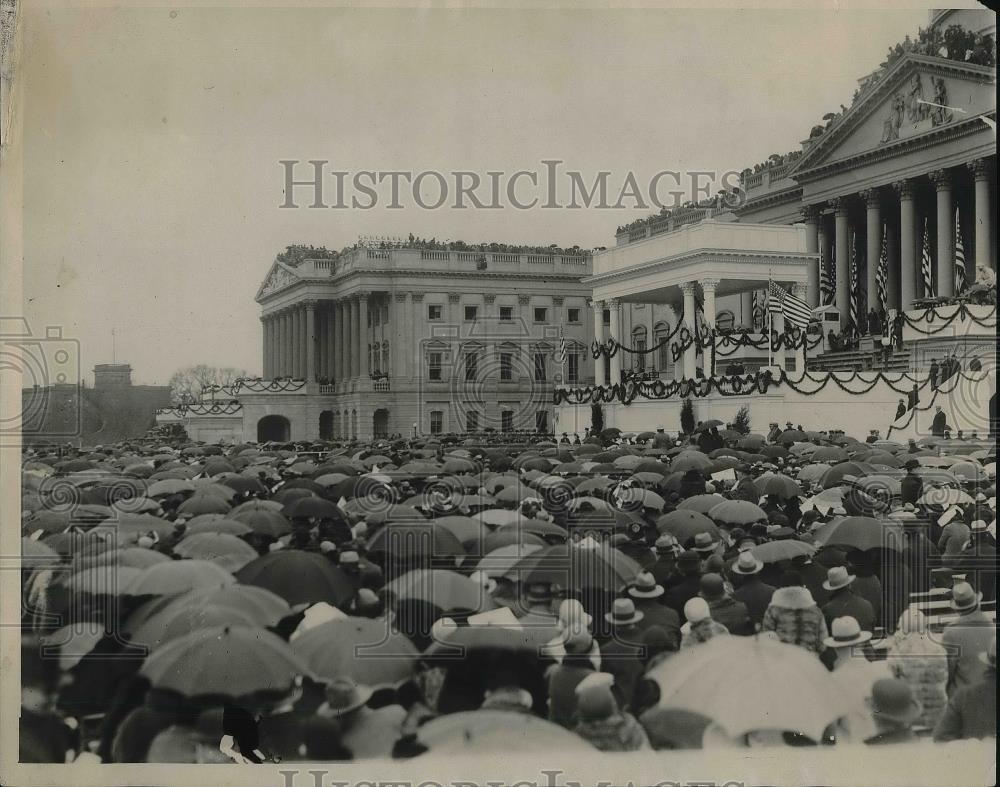 1929 Press Photo Crowd Using Umbrellas During Hoover's Inauguration - Historic Images