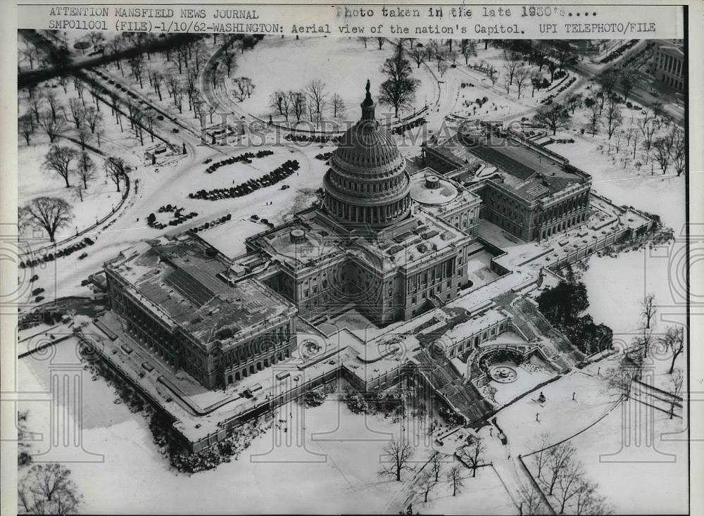 1962 Press Photo Aerial View of the Capitol Blanketed in Snow in Washington D.C. - Historic Images