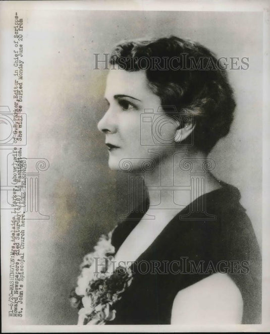 1949 Press Photo Adelaide L. Parker, Wife of G.B. Parker, Editor, Scripps Howard - Historic Images