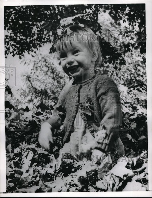 1962 Press Photo Honor Mary O'Sullivan playing in the leaves in Howells, NY - Historic Images