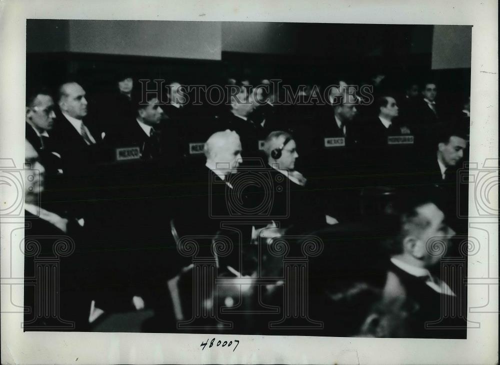 1938 Press Photo Secretary Of State Cordell Hull &amp; Alfred Landon In Lima Peru - Historic Images