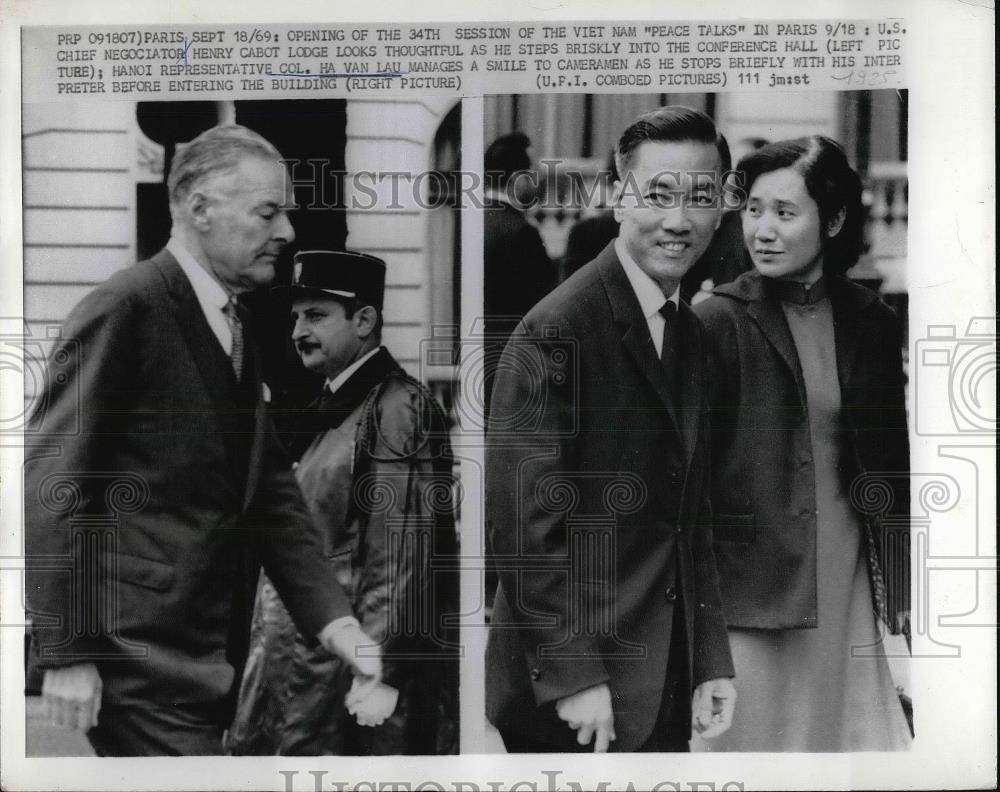 1969 Press Photo Henry Cabot Lodge &amp; Col Ha Han Lau Arrive For Start Of - Historic Images