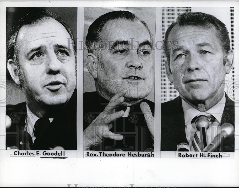 Press Photo Charles E. Goodell, Rev. Theodore Hesburgh, Robert H. Finch - Historic Images