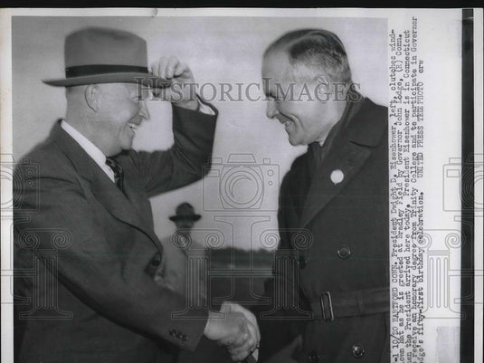 1954 Press Photo President Dwight Eisenhower & Gov. John Lodge In Connecticut - Historic Images