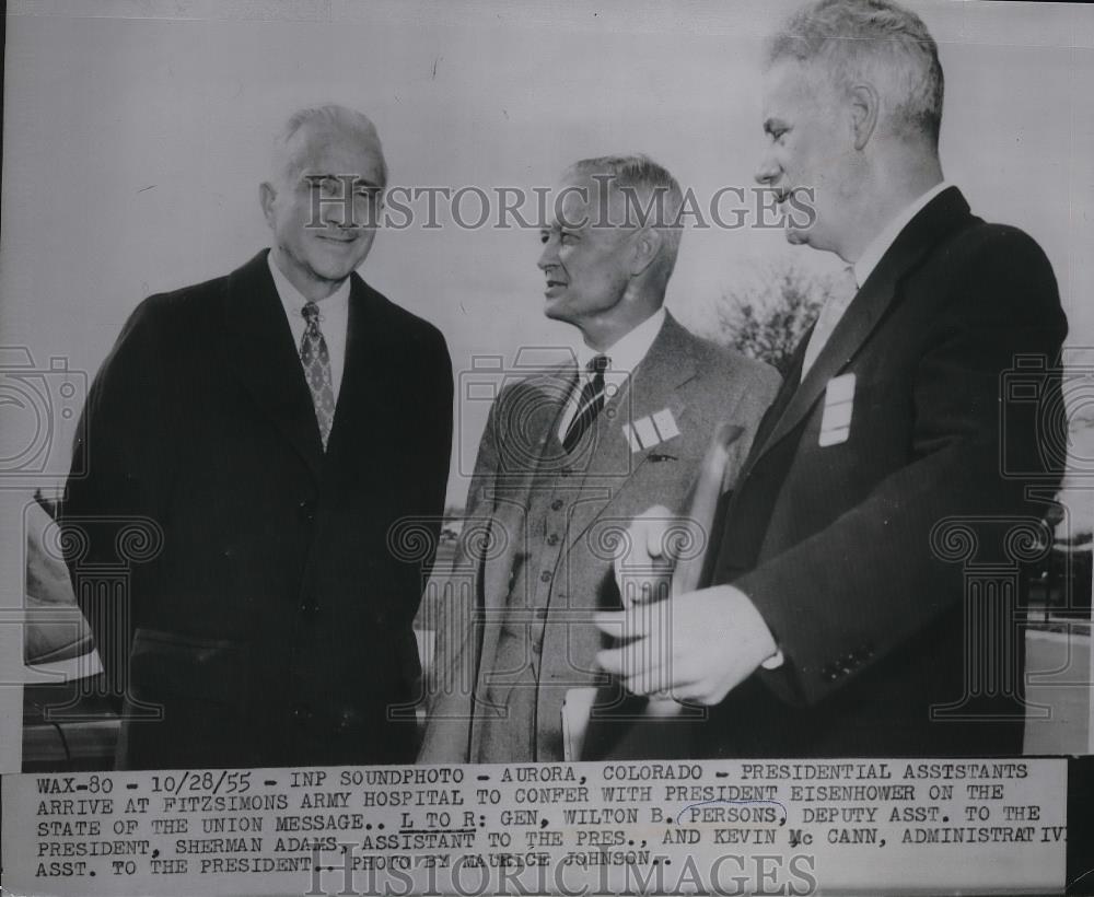 1955 Press Photo Aurora, Colo.Pres. assts Gen WB Persons,S Adams &amp; K McCann - Historic Images