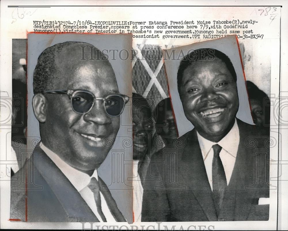 1964 Press Photo Former Katanga Pres. Moise Tschombe with Godefroid Munogo - Historic Images