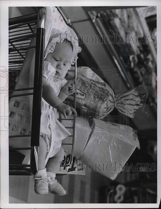 1966 Press Photo Baby Diane Hauck at 2 Months Old in a Shopping Cart - Historic Images