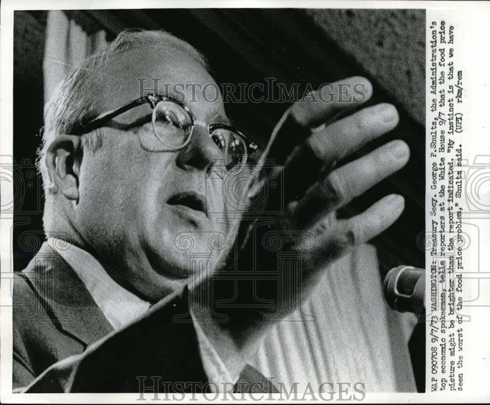 1973 Press Photo Treasury Sec. George Shultz Optimistic About Food Prices - Historic Images