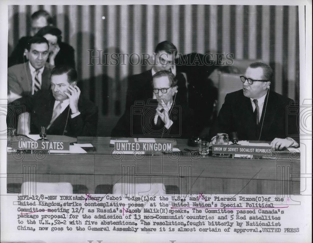 1955 Press Photo US Ambassador to United Nations Henry Cabot Lodge Jr &amp; Sir Dixo - Historic Images