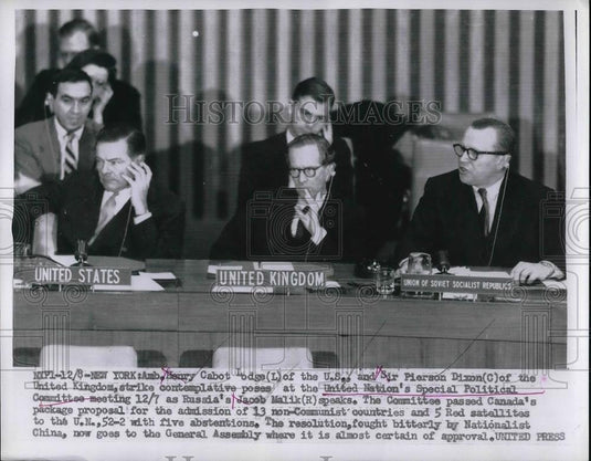 1955 Press Photo US Ambassador to United Nations Henry Cabot Lodge Jr & Sir Dixo - Historic Images