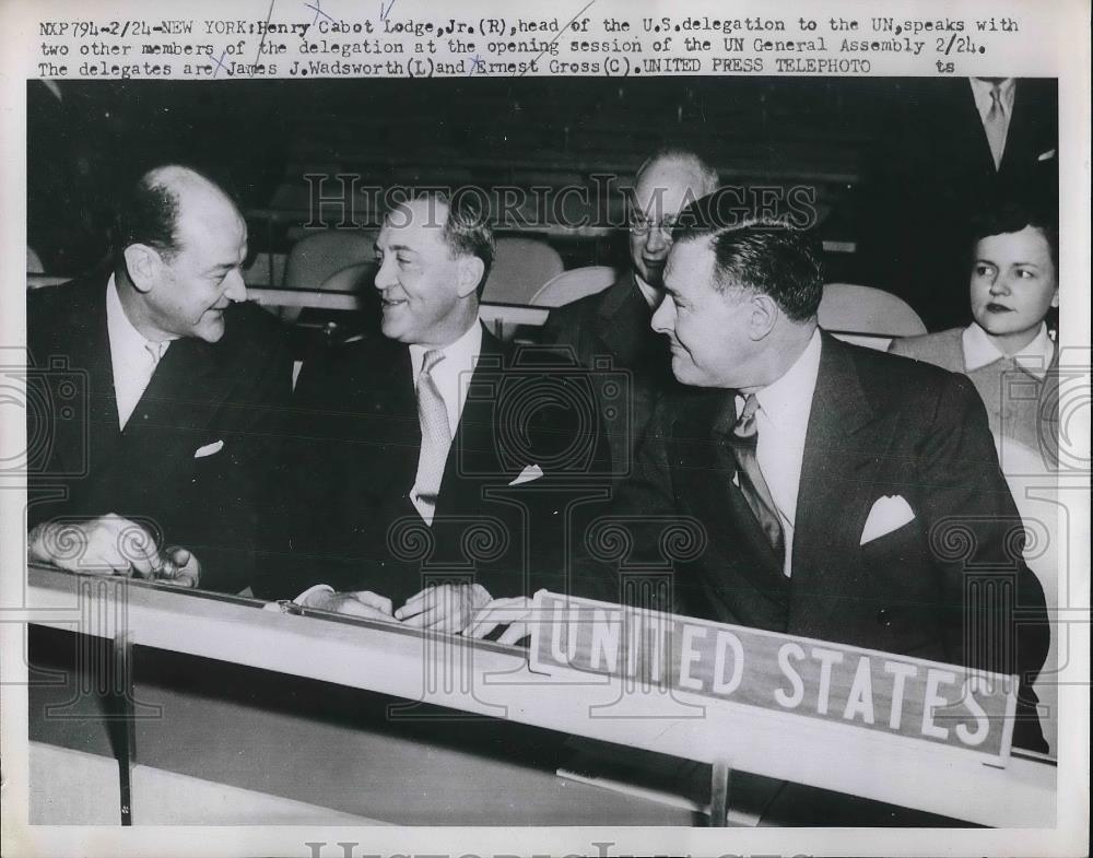 1953 Press Photo Cabot Lodge Jr.,James Wadsworth &amp; Ernest Gross In New York - Historic Images