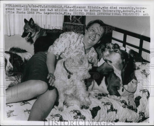 1968 Press Photo Ft Lauderdale, Fla Eleanor Ritchie & some of her dogs - Historic Images