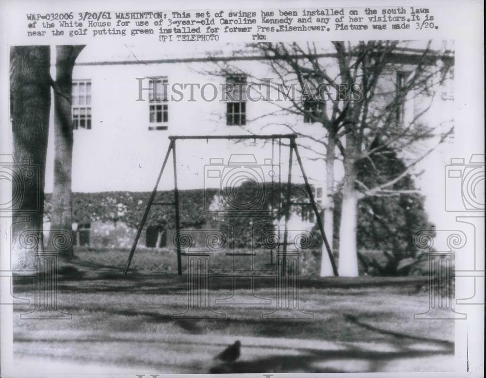 1961 Press Photo Swings Installed South Lawn of White House for Caroline Kennedy - Historic Images