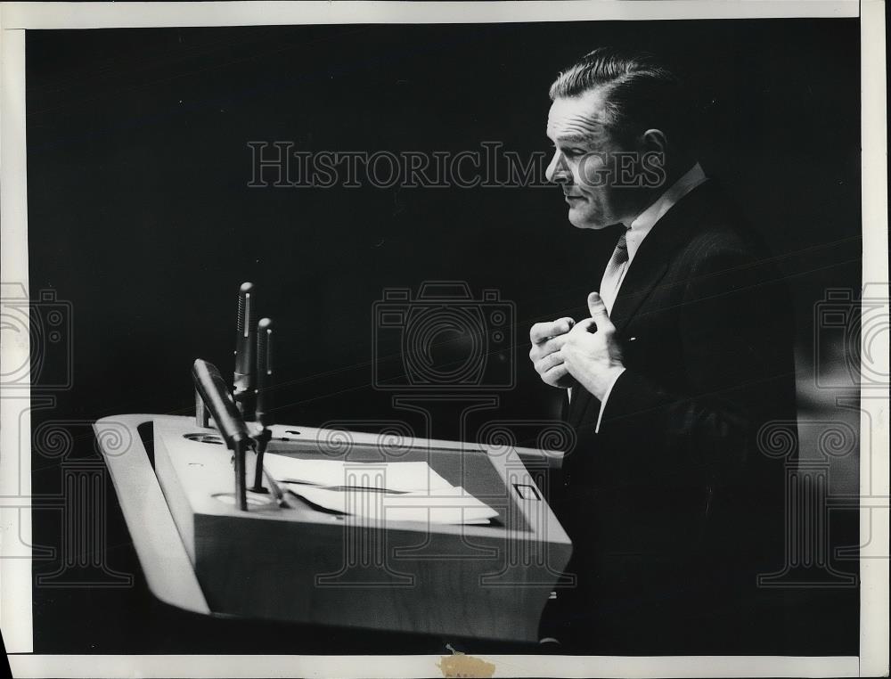 1956 Press Photo US Amb Henry Cabot Lodge addresses UN General Assembly - Historic Images