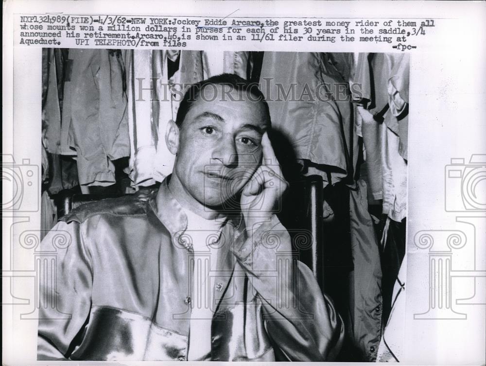 1962 Press Photo Jockey Eddie Arcaro The Greatest Money Rider Of Them All - Historic Images