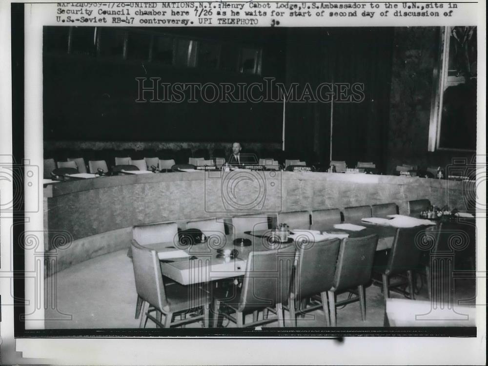 1960 Press Photo US Ambassador To UN Henry Lodge Sits In Security Council Room - Historic Images