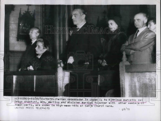 1955 Press Photo Prince Marcello del Drago d'Antuni, Minister & Mrs. Martino - Historic Images