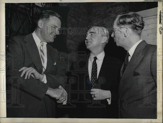 1956 Press Photo US Amb Henty Cabot Lodge, French Herve Alphand, - Historic Images