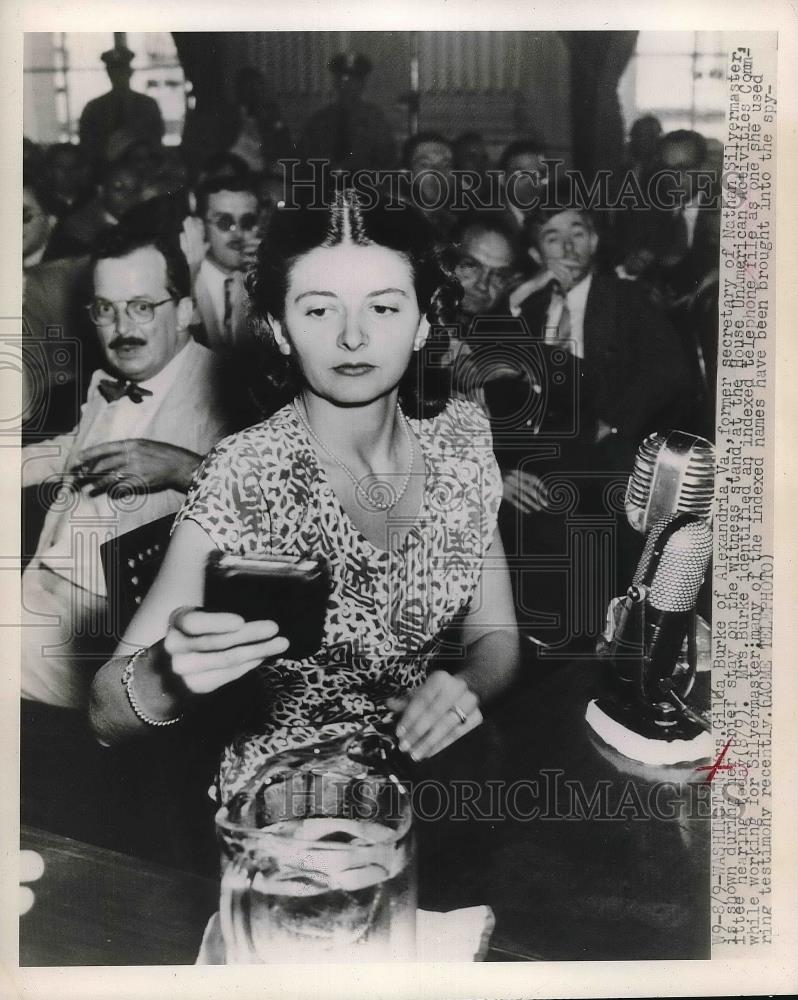 1948 Press Photo Gilda Burke testifies at House Unamerican Activities trial - Historic Images