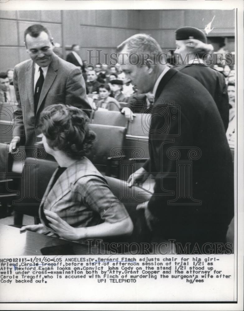 1960 Press Photo Dr Bernard Finch Holds Chair For Carole Tregoff Before Start - Historic Images