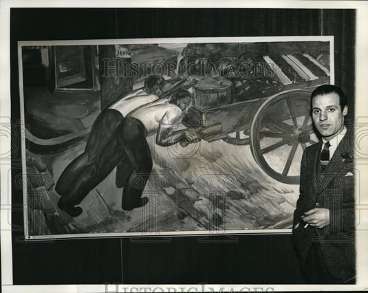 1934 Press Photo Domenico Morrelito & his painting "The Pushcart" - neb46735 - Historic Images