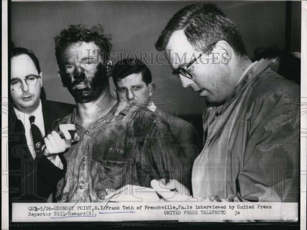 1954 Press Photo Quonset Point, R,I, Frank Teth interviewed by UP reporter - Historic Images