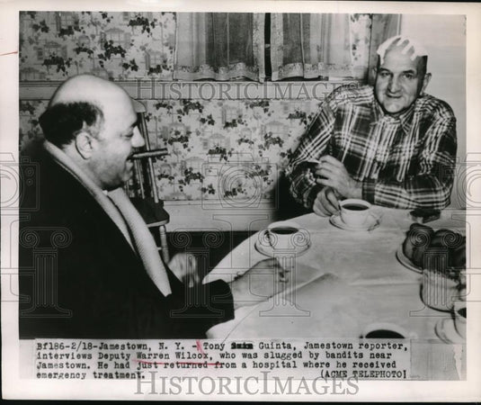 1949 Press Photo Jamestown, NY Deputy Warren Wilcox & reporter Tony Guinta - Historic Images
