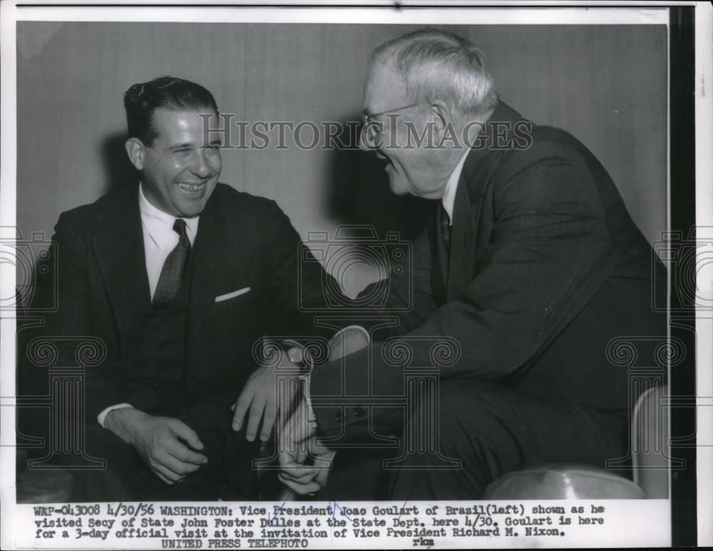 1956 Press Photo Wash.D.C. Sec of State John F Dulles, Brazil VP Joae Goulart - Historic Images