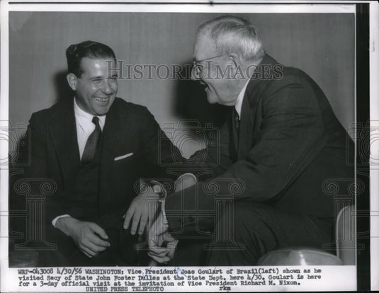 1956 Press Photo Wash.D.C. Sec of State John F Dulles, Brazil VP Joae Goulart - Historic Images