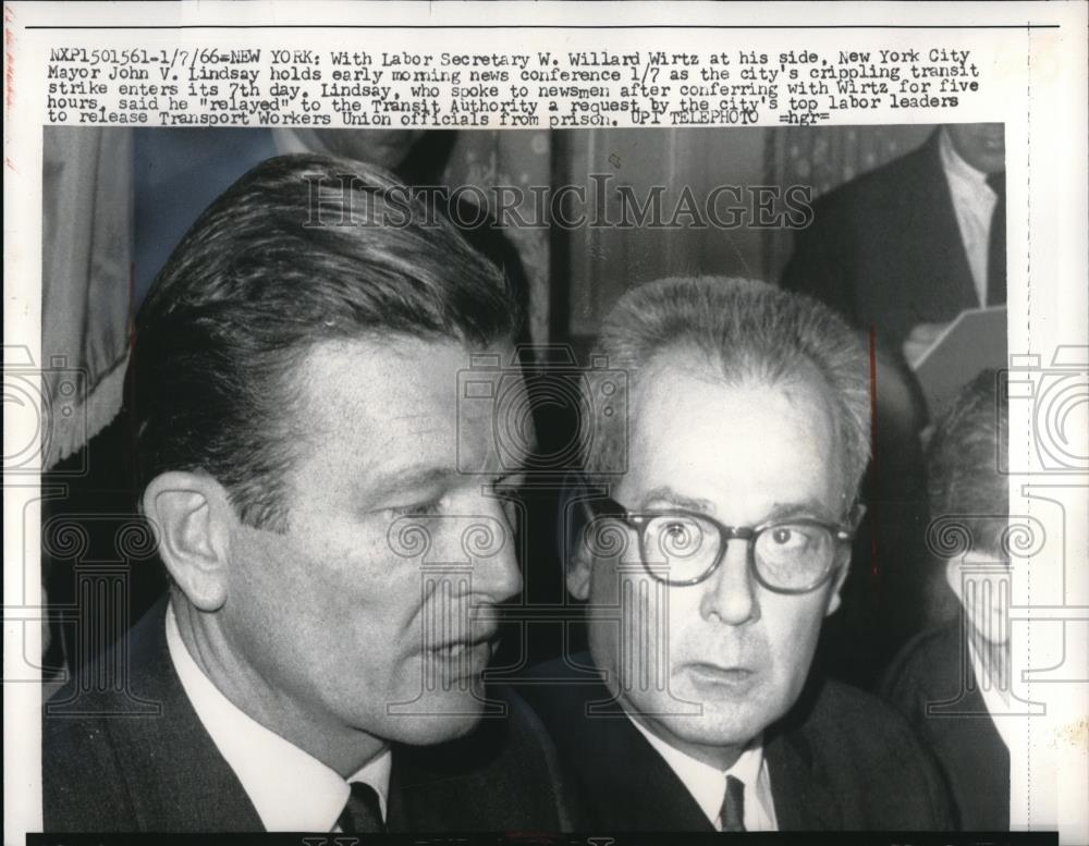 1966 Press Photo NYC, Labor Sec W. willard Wirtz &amp; NYC Mayor John Lindsay - Historic Images