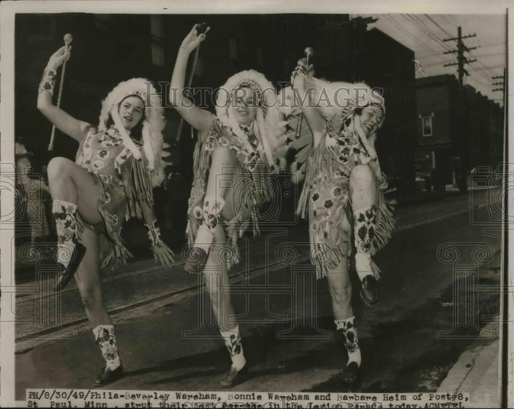 1949 Press Photo Beverly Wareham, Bonnie Wareham, Barbara Heim, Legion Parade - Historic Images