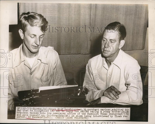 1949 Press Photo Henry Brun Guldbrandsen Merchant Mariner Admitting to Murder - Historic Images