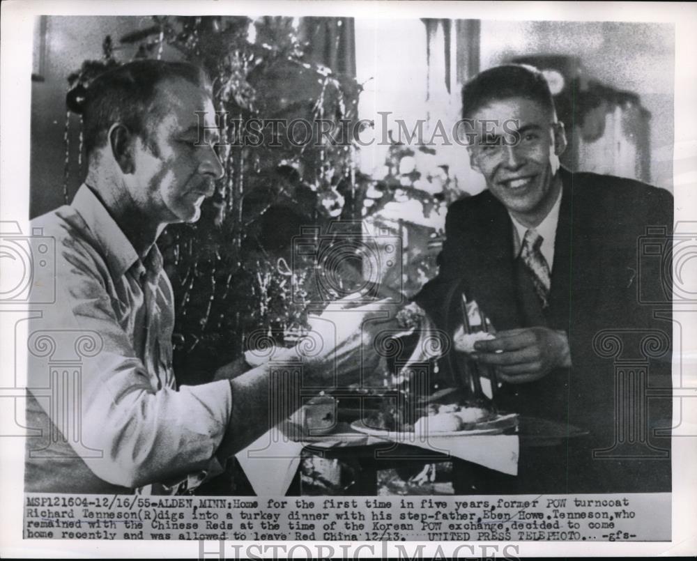 1955 Press Photo Alden, Minn POW turncoat Richard Tenneson & step dad - Historic Images