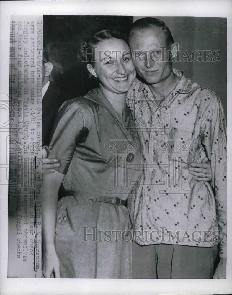 1955 Press Photo Austin, Tx Mr &amp; Mrs Alvin Witherspoon sentenced for forgery - Historic Images