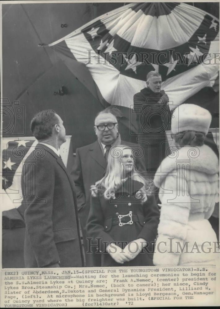 1972 Press Photo S.S. Palmeria Lykes Launching, Frank Nemec, Cindy Slater - Historic Images