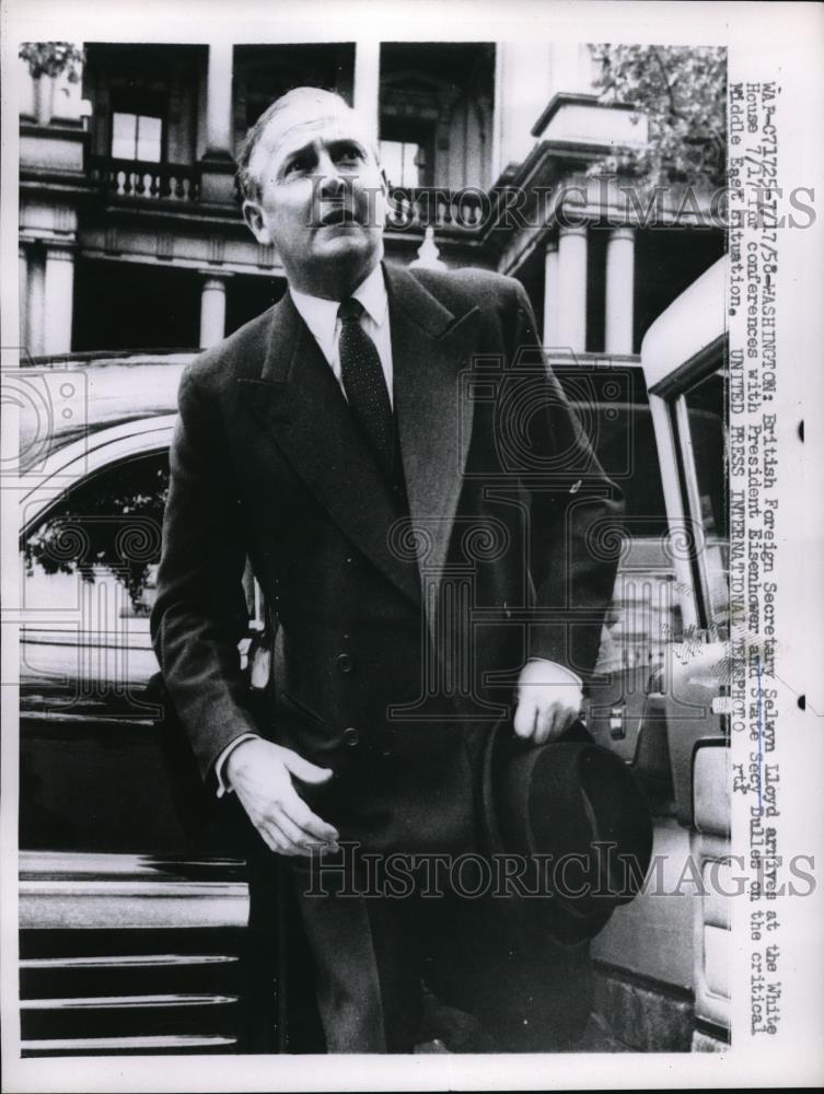 1958 Press Photo Wash.D.C. British Foreign Sec. Selwyn Lloyd - Historic Images