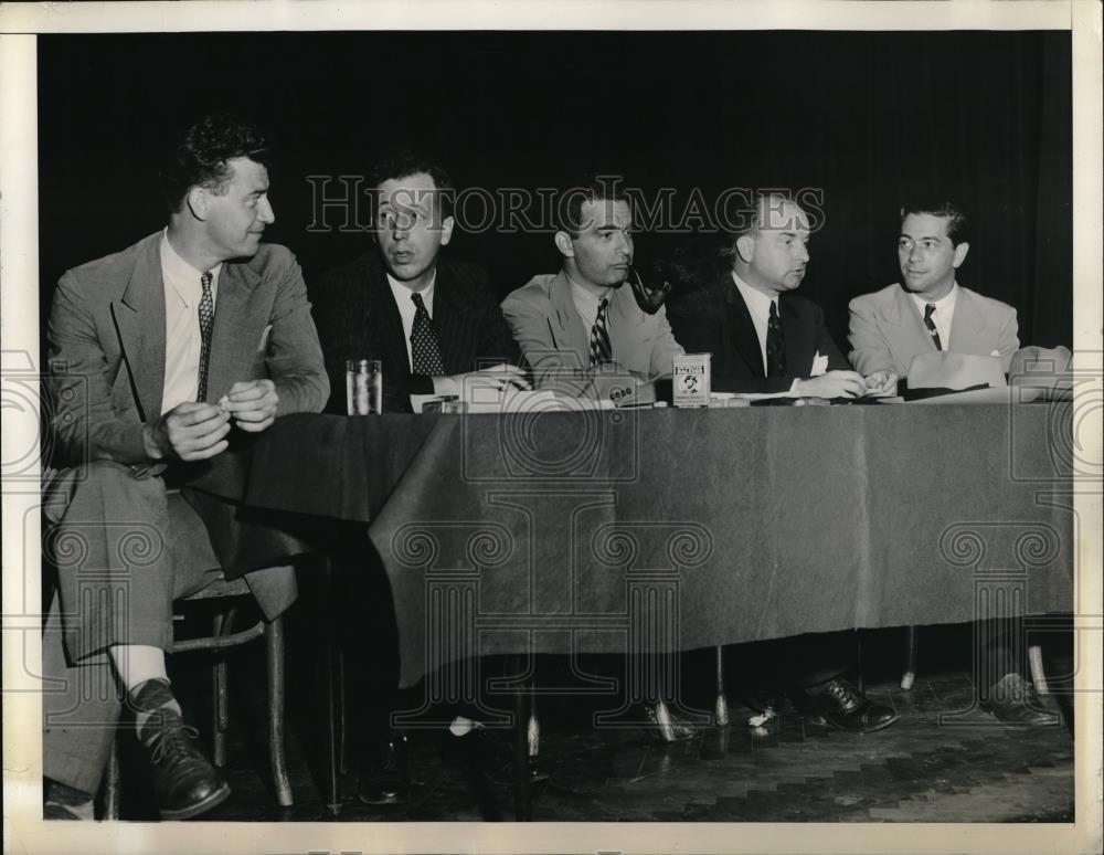 1941 Press Photo At Transit Workers Meeting, A. Hogan, D. MacMahon, J. Santo - Historic Images