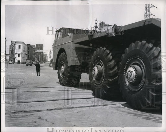 1956 Press Photo French truck tires made at Goodyear Tire & Rubber Co - Historic Images