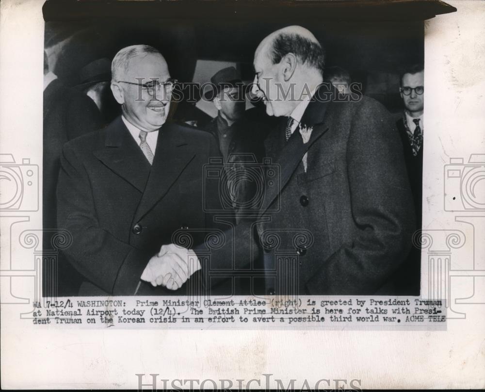 1950 Press Photo Prime Minister Clement Attlee & President Truman in D.C. - Historic Images