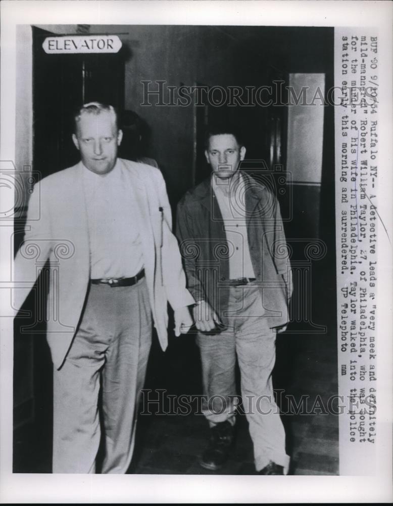 1954 Press Photo Buffalo, NY Rbt Wm Taylor in custody for murder of wife - Historic Images