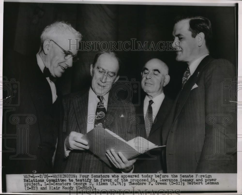 1952 Press Photo Wash.D.C. Sen. GD Aiken,TF Green,H Lehman,B Moody - Historic Images