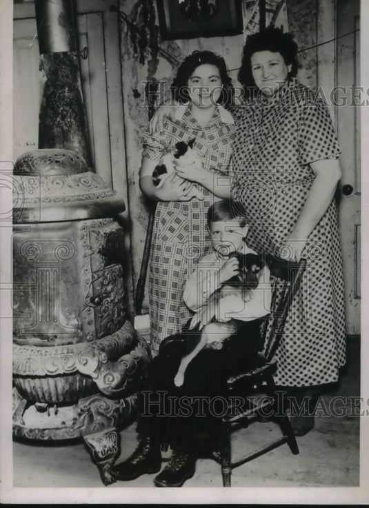 1937 Press Photo Cass County, Mich Mrs Ethel M Knapp & kids at their farm house - Historic Images